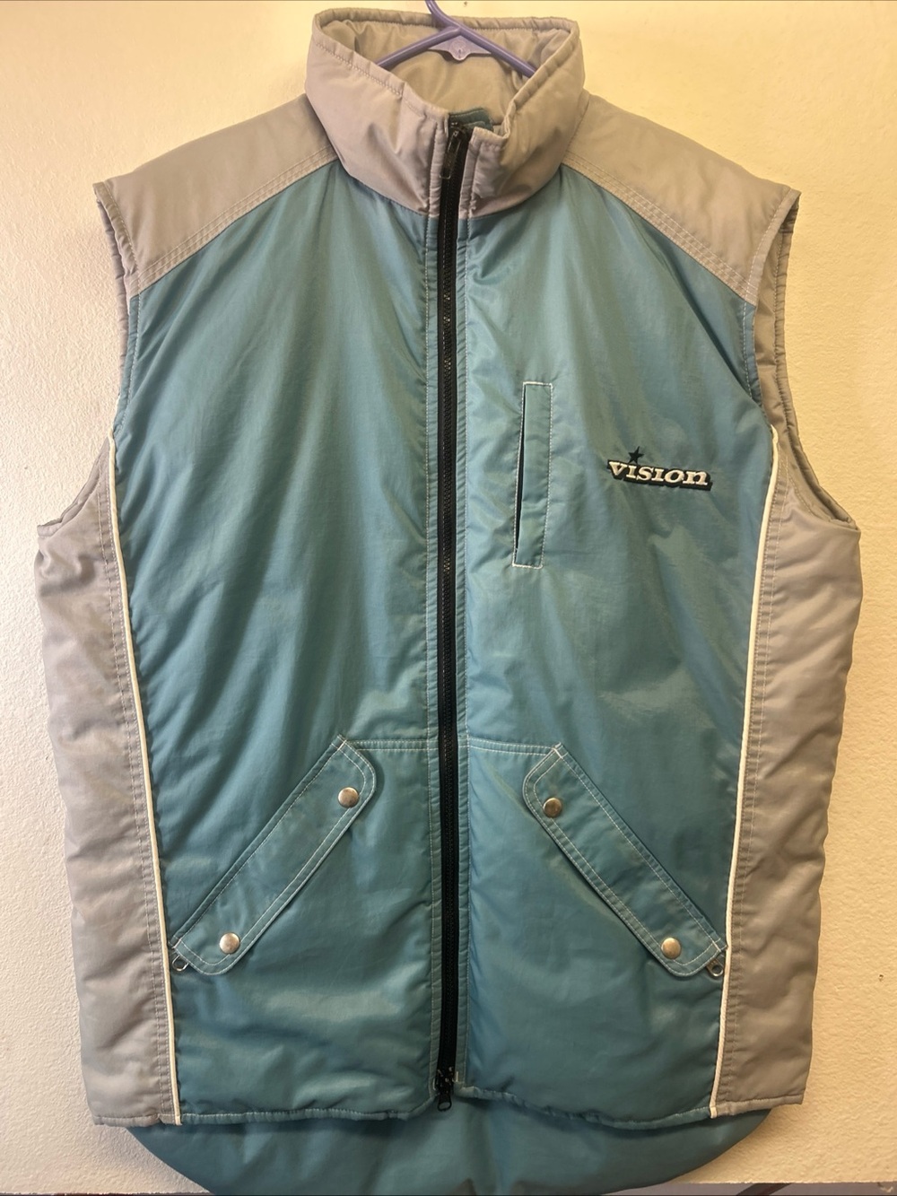 Vintage Vision Snow Board Wear Insulated Vest Mens Size L Large Blue Grey